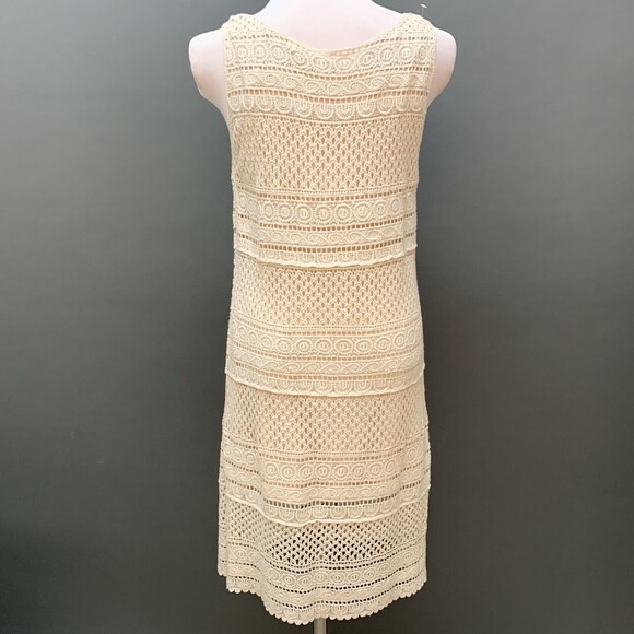 Solitaire Women's Dress Medium Beige Crochet Sleeveless 2 Piece - Picture 5 of 10